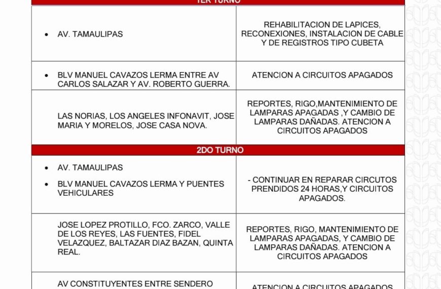 Agenda de Reparaciones del Alumbrado Público de Matamoros